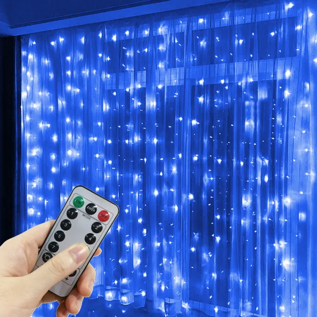 Світлодіодна гірлянда Штора Водоспад Роса 144 LED від USB з пультом 1.8х1.2 м Синій