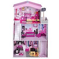 Ігровий ляльковий дерев'яний будиночок для Барбі на подарунок, Barbie Dreamhouse з меблями дівчаткам 75х30х116 см MS