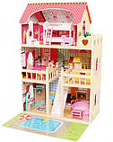 Ігровий ляльковий будиночок із дерева з LED-підсвіткою, будинок для ляльок з меблями для дівчаток 59х33х90 см MS, фото 2