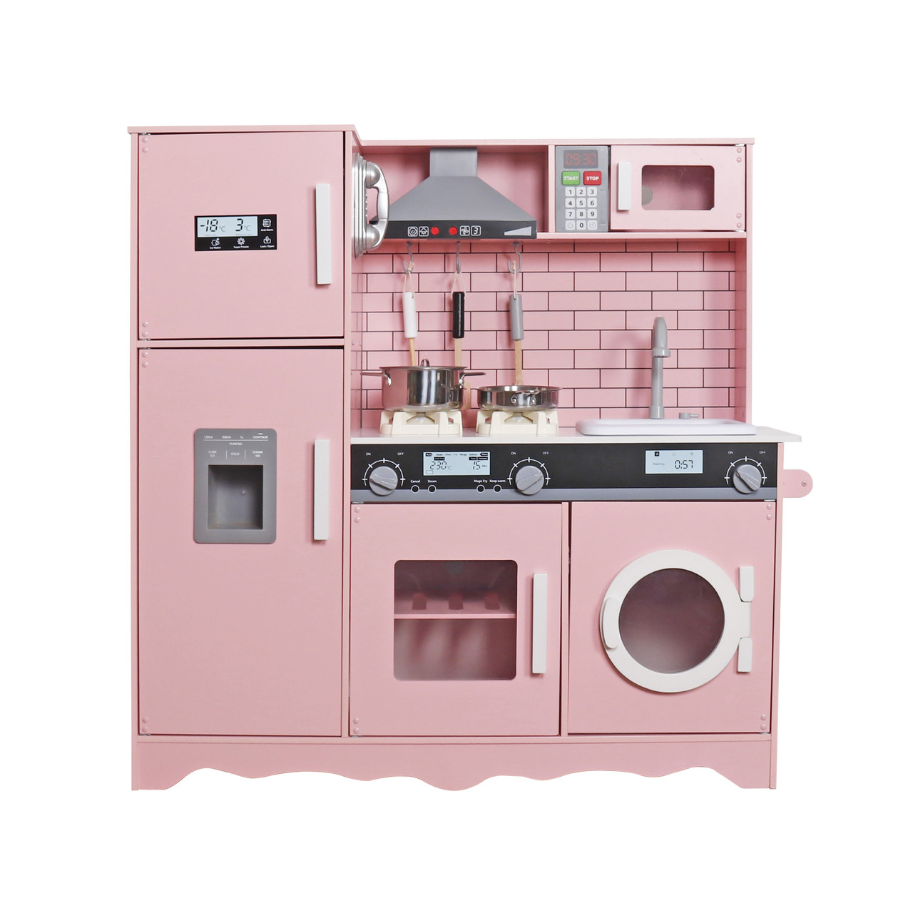 Дитяча інтерактивна дерев'яна рожева кухня зі світловими та звуковими ефектами для дівчаток 94х97х30 см MS