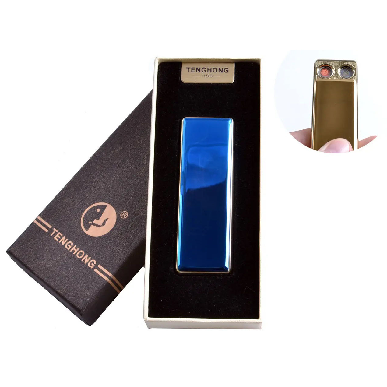 USB зажигалка в подарочной упаковке с двумя спиралями накаливания. ON-622 Цвет: синий - фото 3 - id-p1985032959