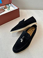 Жіночі замшеві чорні лофери Loro Piana Summer Walk cashmere демісезонні чоботи Лоро піана туфлі