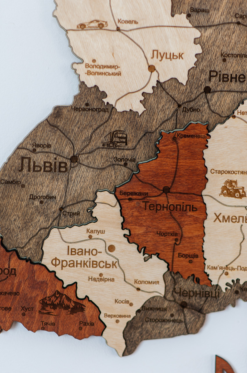 Деревянная Многослойная карта Украины "Брауні", Logistics 70×47 см - фото 9 - id-p1985062305