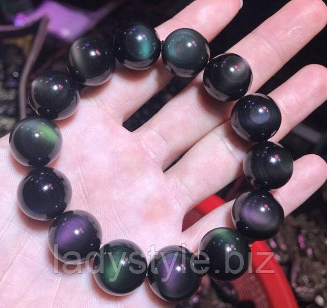 Браслет с радужным обсидианом от студии LadyStyle.Biz кольцо перстень сапфир фуксит топаз натуральный кианит купить украшения подарок талисман камень оберег
