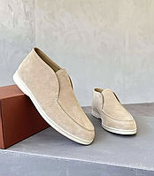 Бежевые коричневые замшевые ботинки Loro Piana Summer Walk лоферы деми демисезонные сапоги Лоро пиана туфли