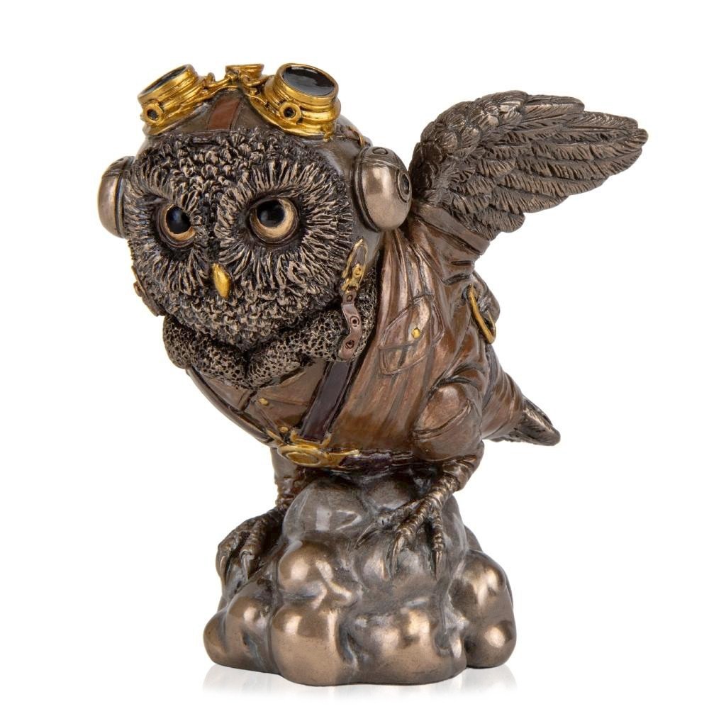 Статуетка Veronese у стилі Стимпанк Сова Пілот 11х8х8 см 177781 фігурка вкрита бронзовим напиленням