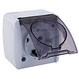 Розетка накладна Quantum одинарна із заземленням бризкозахищена з кришкою біла, 1шт/уп, фото 2