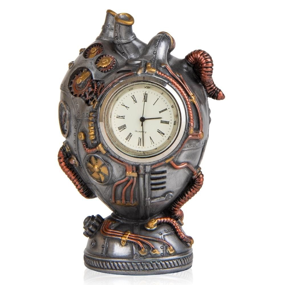 Годинник настільний Veronese в стилі Стимпанк Серце11,5х7х6,5 см фігурка покрита бронзовим напиленням 177774