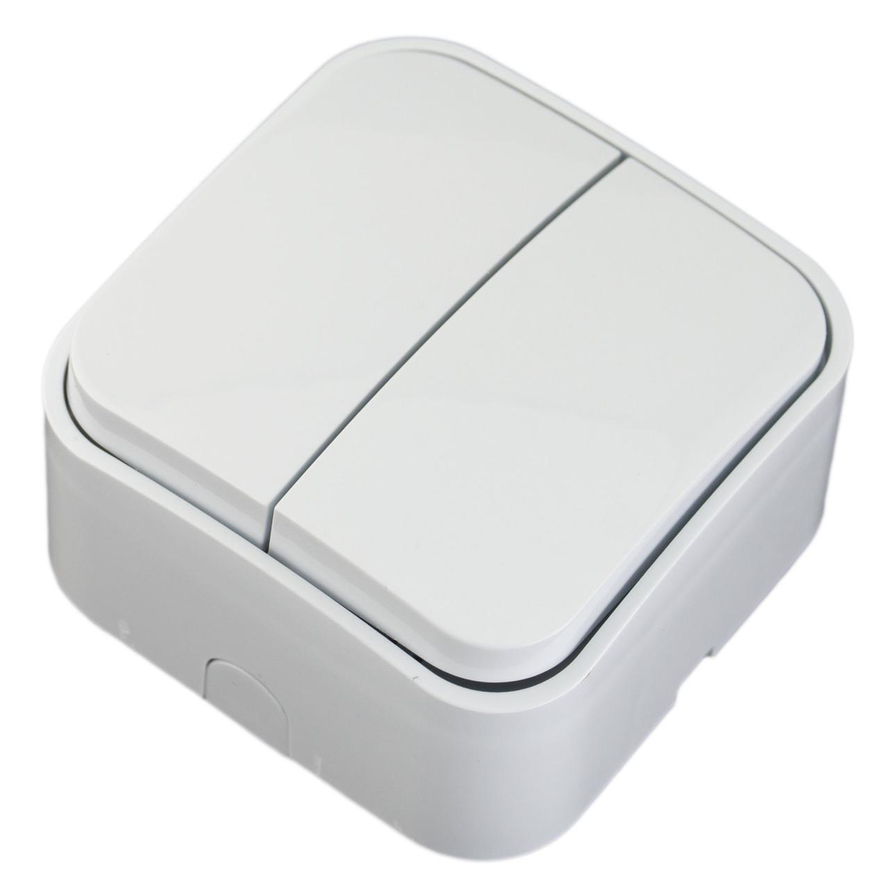 Вимикач накладний Quantum двоклавішний білий, 1шт/уп, фото 1