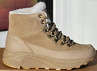 Розміри 36, 37, 38, 39, 41  Зимові шкіряні черевики кросівки Restime, на хутрі, бежеві, повнорозмірні