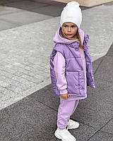 Дитячий спортивний костюм для дівчинки фліс,трійка з жилетом | на ріст 110-134р.