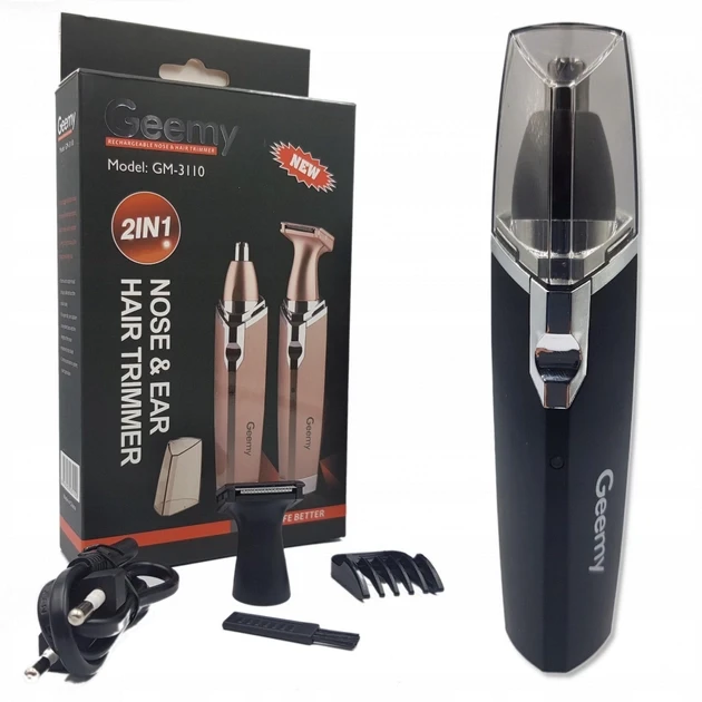 Акумуляторний тример Geemy GM-3110 2в1 для стриження волосся носа вух Чорний