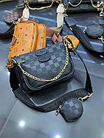Сумочка черная в клетку женская Louis Vuitton Multi Pochette 3 в1 Клатч Сумка маленькая Луи Витон Кросс-боди