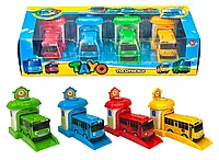 Дитячий Ігровий НАБІР із 4 автобусів з Гаражами та запуском Тайо Роги Лені Гані АВТОБУС TAYO