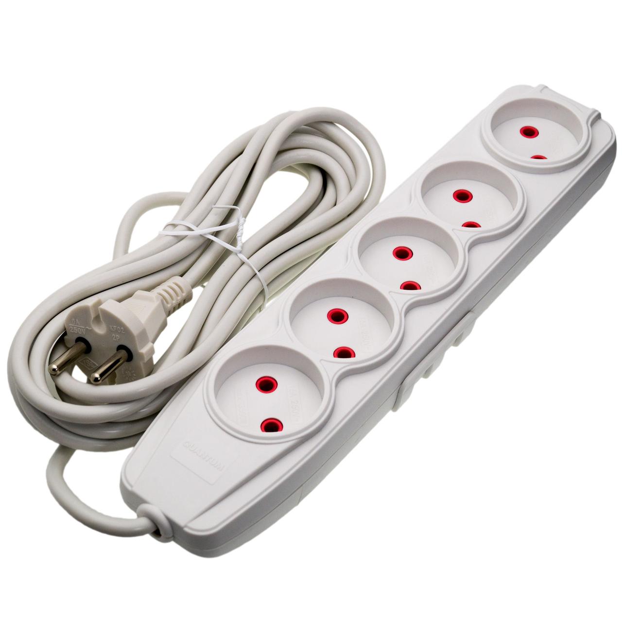 Подовжувач Quantum 5 постів  без заземлення білий 5м (2*0,75), серія Bestline 1шт/уп, фото 1