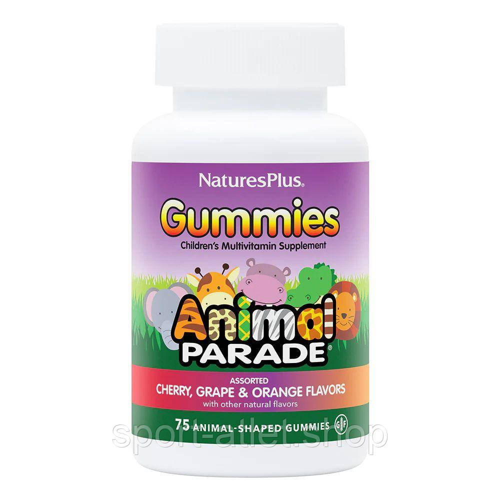Вітаміни та мінерали Natures Plus Animal Parade Gummies, 50 желейок Вишня-апельсин-виноград