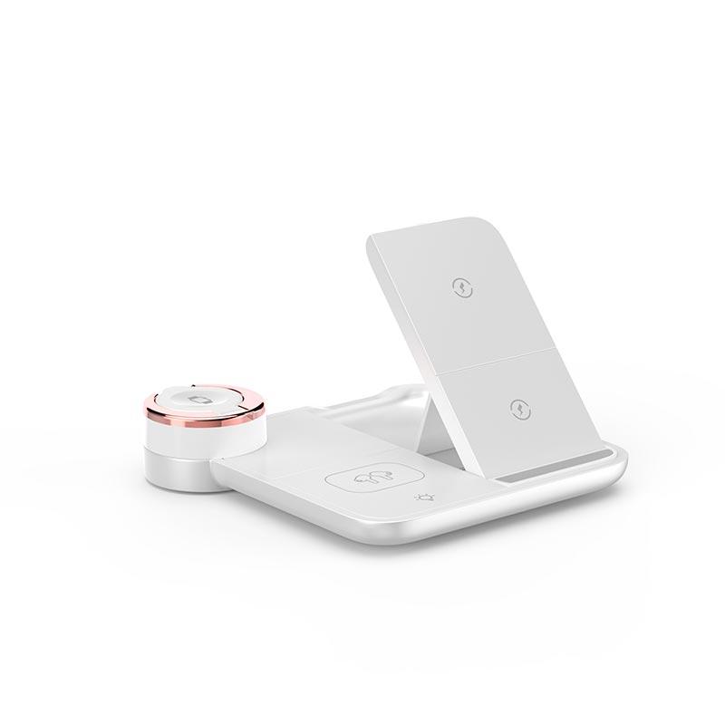 Док станція бездротове зарядне Qi 4в1 Wireless Charger JYD X499 5-15W Watch/Airpods/Phone RGB light white