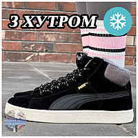 Женские зимние кроссовки Puma Corduroy Classic Mid Black Winter Fur Мех, черные кожаные кроссовки пума классик