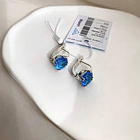 Срібні сережки з фіанітом 9 мм Блакитний
