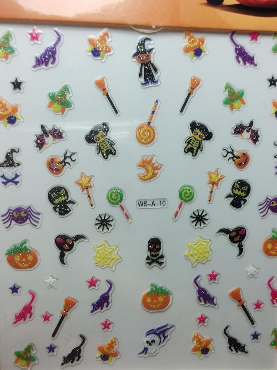 Наклейки для Ногтів "Halloween" Чорний кіт Павук Гарбуз — Слайдер-дизайн ХеЛЛОУІН — Наклейки на нігті самоклейки