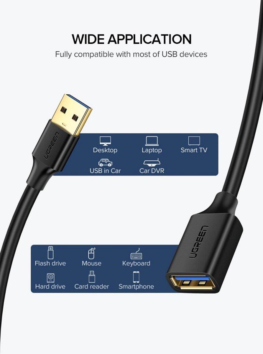 Подовжувач UGREEN US129 USB 3.0 Extension Male Cable 3m (Black) (UGR-30127) - фото 2 - id-p1985123664