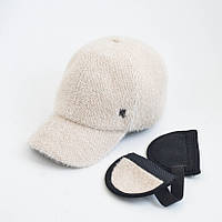 Тепла жіноча бейсболка ангорка колір топлене молоко Кепка ангорова 54 р.