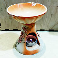 Аромолампа Сатурн Помаранчево-біла ліпка з рожевими квітами / Аромолампа Сатурн Помаранчево-біла ліпка з рожевими квітами 14x10x10