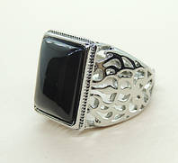 Кольцо с большим камнем печатка под серебро с черным прямоугольным камнем и красивыми узорами р. регулируемый