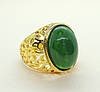 Каблучка з великим каменем печатка мед золото із зеленим овальним каменем і красивими візерунками р. регульований, фото 6