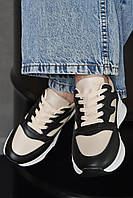 Кроссовки женские черно-бежевого цвета на шнуровке 165950P