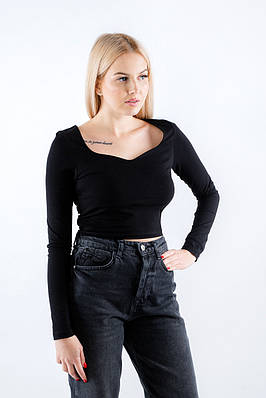 Пуловер жіночий з глибоким вирізом чорний 5016Х (2000000119113)