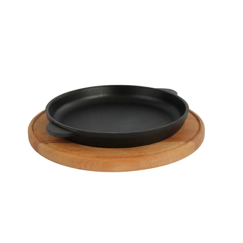Сковорода чугунная "Brizoll" 180 х 25 мм на круглой деревянной подставке - фото 1 - id-p1985330732