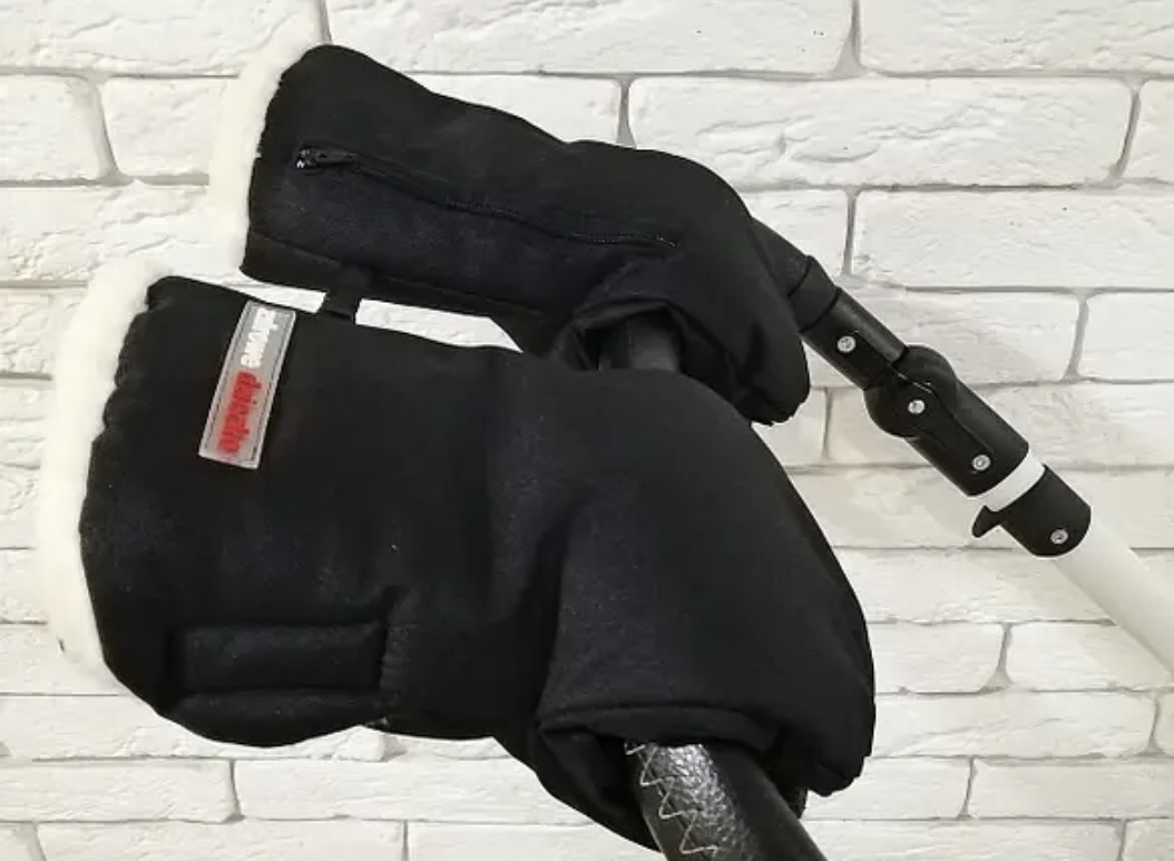 Рукавички-Муфта на коляску, з кишенею для телефона. Z&D Thermo Екошкіра (Чорні перли), фото 1