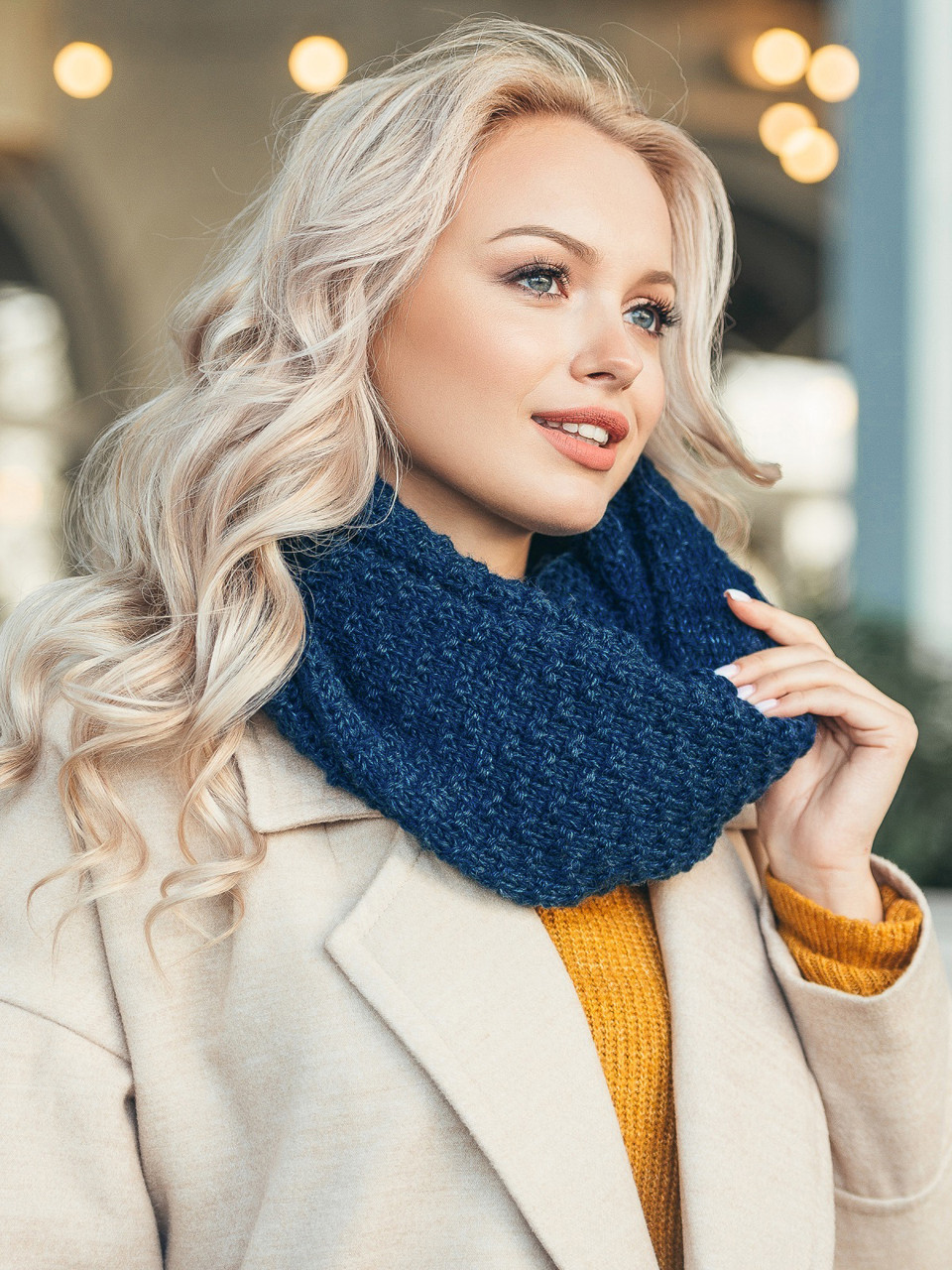 Фактурний хомут грубої в'язки Sante, темно-синій, фото 1