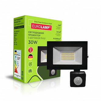 Світлодіодний прожектор EUROLAMP із датчиком руху 30W 6500K (LED-FL-30/65(sensor)), фото 1
