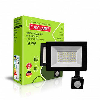 Світлодіодний прожектор EUROLAMP із датчиком руху 50W 6500K (LED-FL-50/65(sensor)), фото 1