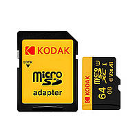 Карта памяти micro SD Kodak 64Gb U3, A1 class 10 + адаптер / Флеш карта для телефона / Микро сд