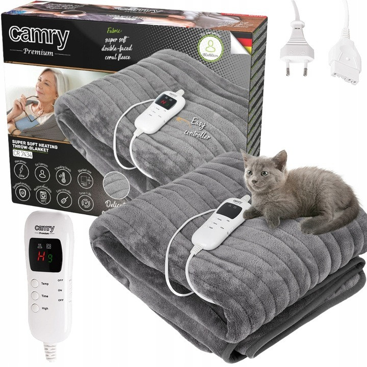 Ковдра з підігрівом, електроковдра Camry CR 7434 (суперм'яка, 120 Вт, 160х180 см, Польща), фото 1