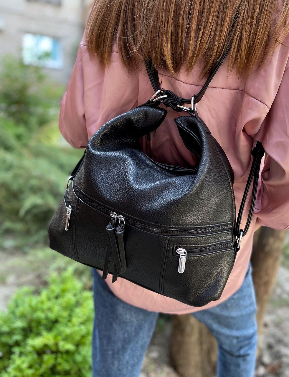 Сумка рюкзак жіночий трансформер чорна, фото 1