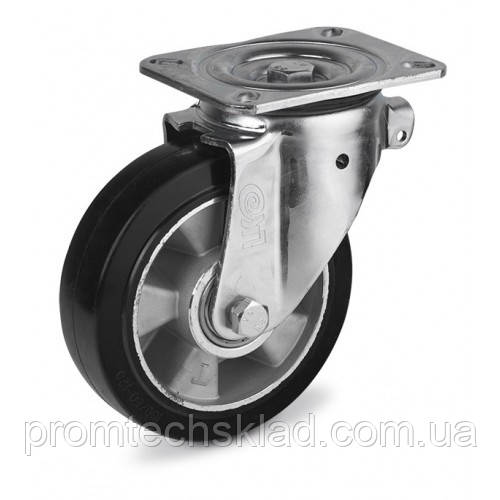 Колесо 250 мм з еластичної гуми з посиленим поворотним кронштейном (550 кг)