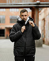 Мужская зимняя куртка теплая с капюшоном стеганная черная, утепленный пуховик мужской зимний