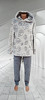 Женская махровая пижама костюм для дома мягкая теплая в размерах 42-64 свободная кофта и прямые штаны
