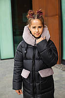 Подростковое зимнее пальто для девочки с теплым воротником в черном цвете. Размеры 134-152