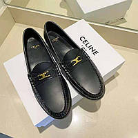 Жіночі чорні шкіряні лофери Celine Women Luco Triomphe Loafer селен туфлі