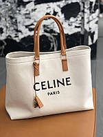 Женская бежевая сумка-тоут Celine сумка шоппер из канваса Селин Cabas shopper пляжная сумка на пляж