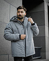 Мужская зимняя куртка теплая с капюшоном серая, стильный утепленный пуховик мужской зимний ТЗ-4 LEAF