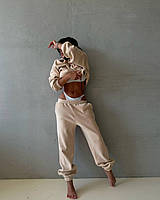 Женский теплый флисовый костюм кофта на молнии и штаны (бежевый, графитовый, черный, хаки) размер: 42-44,44-46 Бежевый, 42/44