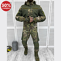 Осенний мужской маскировочный костюм мультикам хаки с капюшоном, Демисезонный армейский костюм рип стоп М L.