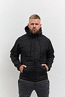 Молодежная куртка мужская стеганая с капюшоном черная, ветровка короткая весна осень Softshell Com