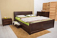 Кровать двуспальная Сити интарсия с изножьем массив дерева бук цвет Орех светлый 160х200 см (Микс-Мебель ТМ)
